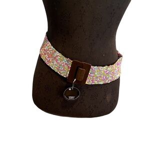 NWT Izaro Wide Beaded Belt Pink Green Blue White OS